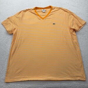 Lacoste Men's Orange White Stripe V Neck Regular Fit T Shirt Size 9